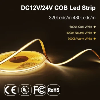 10m/ม้ COB นำเอาแสงสว่าง 320480 ของแนวตาราง/เอ็มความหนาแน่นสูงยืดหยุ่นอีก 5/8mm เทปลิ Dimmable อบอุ่นธรรมชาติเจ๋งผิวขาว RA90 DC24V