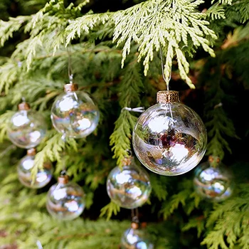 12pcs คริสมาสต์ตกแต่งลูกชัดเจน Iridescent แก้ว Baubles ลูกบอลคริสมาสต์ต้นไม้แขวน Ornament DIY กลับบ้านวันหยุดงานแต่งงาน