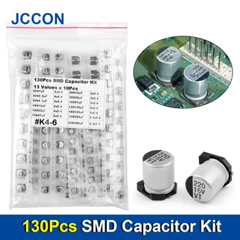 130Pcs JCCON SMD อลูมินั่ม Electrolytic Capacitor Assortment คิท 13Values 1uF-220uF 1uF 2.2 uF 4.7 uF 10uF 22uF 47uF 100uF 220uF