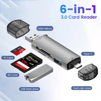 6 ใน 1 นามบัตรเครื่องมืออ่าน USB3.ค่าเป็น 0 เพื่อพิมพ์ C โครพอร์ต USB ยู OTG อะแดปเตอร์ Multifunctional อะแดปเตอร์ SD TF สูง-ความเร็วการส่งถ่ายข้อมูล