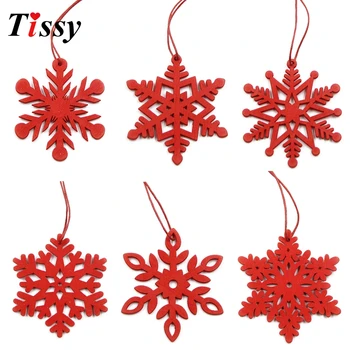 6PCS คริสต์มาสเกล็ดหิมะขาว&สีแดงไม้ Pendants Ornaments DIY นงานฝีมือ Xmas ต้นไม้ Ornament คริสต์มาสปาร์ตี้ตกแต่งลูกของขวัญ