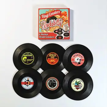 Coasters Vinyl บันทึกแผ่นดิสก์องแก้วสำหรับเครื่องดื่ม Rockabilly Vinyl องแก้วตั้งกับตลกป้ายปกป้องเฟอร์นิเจอร์จากน้ำรอย