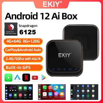EKIY CarPlay Ai กล่อง Android 12 QCM61258-แกนกลางไร้สาย Android องอัตโนมัติแอปเปิ้ล CarPlay Netflix ทีวีสำหรับกล่องโตโยต้าวอลโว VW Àžà¤.Benz ปืนกล