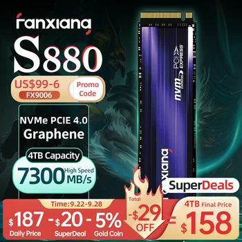 Fanxiang S880 เอ็ม 2 SSD 2TB 4TB 7300MB/วินาทีเอ็ม 2 NVMe PCIe 4.0 x4 SSD ดิสก์ SLC แคชของภายในของแข็งของรัฐขับรถสำหรับ PS5 แล็ปท็อปของพื้นที่ทำงาน