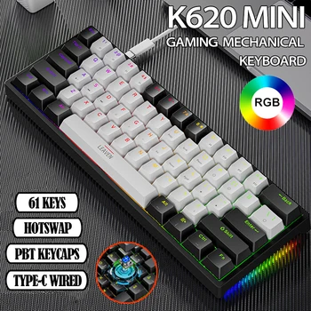 K620 มินิเกมแบบเครื่องยนตร์ขัดแป้นพิมพ์ 61 กุญแจแบบสี RGB Hotswap ประเภท-C ต่อองเกมส์เลยทีเดีแป้นพิมพ์ PBT Keycaps 60%Ergonomics แป้นพิมพ์