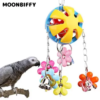 Parrots นกของเล่นกเครื่องประดับสัตว์เลี้ยงที่มีสีสรรปัยงระฆังด้วยเคี้ยวสวิงของเล่นสำหรับ Budgie เลี้ยงนกแ้ก้วกรงนกกรงอยู่ของเล่น