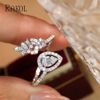 RAKOL ง่ายอย่างเกาหลี Zircon สูงแหวนการเปิด Refined Droplet คริสตอลโรแมนติกดัชนีนิ้วแหวนวันครบรอบแต่งงานชุดเครื่องเพชร