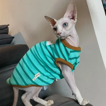 Sphynx แมวเสื้อผ้าของแมวค็อตตอนเสื้อแฟชั่น Sripped เสื้อเกราะเพื่อ Hirlless แมวเดวอนเร็กซ์เสื้อโค้ทในอดียืดหยุ่นสำหรับฤดูใบไม้ผลิ Outwear