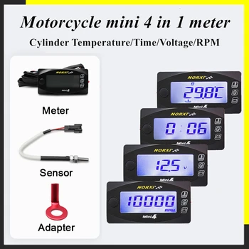 tachometer มอเตอร์ไซต์กระบอกสูบอีกชั้นนึงหัวอุณหภูมิ Voltmeter รั้ง RPM Tachometer Norxi มินิ 4 ใน 1 นำดิจิตอลดการแสดงเริ่มต้มิเตอร์