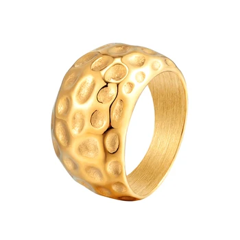คุณภาพสูง Stainless เหล็กแหวนสำหรับผู้หญิงทองสีของแฮมเมอร์พื้นผิวโลหะ 18 K คำให้การแหวนเครื่องประดับ Bagues เท Femme ของขวัญ