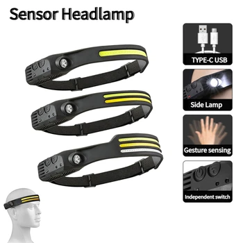 ตัวตรวจจับ Headlamp นำ Induction Headlight พอร์ต USB Rechargable หัวคบเพลิงทำงานกับแสงสว่างสร้างแบตเตอรี่ไปตั้งแคมป์การค้นหาแสงสว่าง