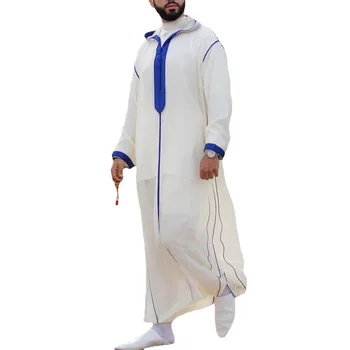 มุสลิมคนเสื้อผ้า Kaftan อดเสื้อคลุมพร้อม Eid Thobe Kurta อาหรับตุรกีชุดที่ดูไบ Islam นิสัยเชื้ว่างกำลังเสียเปนานแขน Musulman ใส่