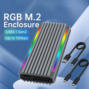 อลูมินั่ม Alloy SSD เอ็ม 2 NVMe RGB คดี 10Gbps RGB เอ็ม 2 SSD Enclosure ประเภท-C พอร์ต USB 3.2 Gen2 สำหรับเอ็ม 2 NVME NGFF เคลื่อนที่กล่องอะแดปเตอร์ 9210B