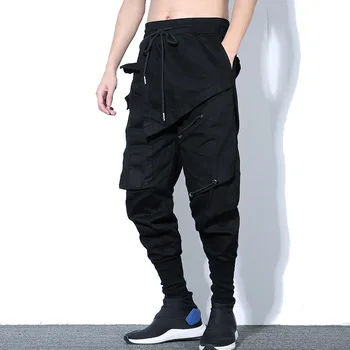 อุปกรณ์ทางเทคนิคทำงานสินค้ากางเกงผู้ชายสะโพกขึ้น Streetwear เปิดเอวกางเกง Joggers วามผิดปกติหลายกระเป๋า Pant ดำ WB520