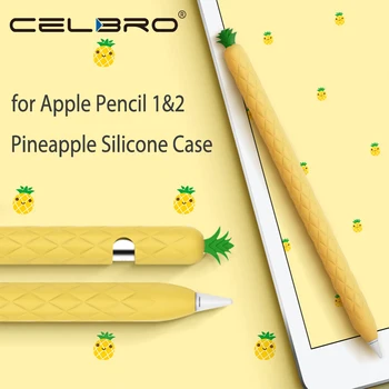 อ่อบสัปปะรดบนหน้าซิลิโคนที่แขนเพื่อแอปเปิ้ลดินสอ 1 ดินสอ 2 ดินสองคดีแผ่นจารึกนั้นแตะต้อง Stylus ปากกาปกปิดอันน่ารักดินสอ Pouch