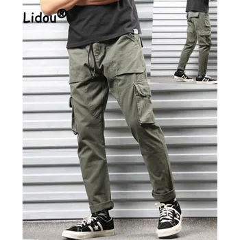 ฮินหลายกระเป๋ากางเกงสินค้างตรงสอดท่อปล่อยกางเกงปกติกับกางเกงแทรกชายแฟชั่นเอว Drawstring ชายกางเกง 2023