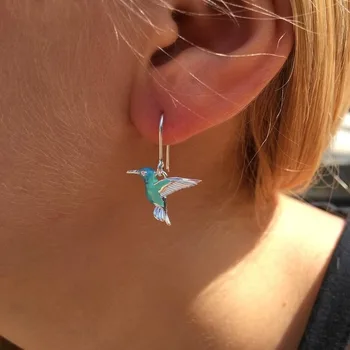 แฟชั่นวินเทจนกสีน้ำเงินสวมตุ้มหูพิเศษ Hummingbird นกต่างหูหญิงแฟชั่นสัตว์เครื่องเพชรออกแบบสำหรับผู้หญิงผู้หญิง