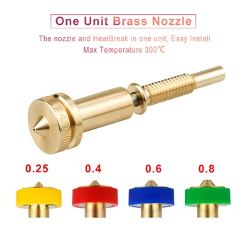 โคลน Nozzle ทั้งหมดในหนึ่ง Bimetal Nozzles 0.25/0.4/0.6/0.8 อืม Heatbreak เสียงรวมเครื่องทองเหลืลอกไทเทเนี่ยมสำหรับ Hotend Extruder