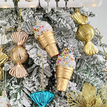 3pcs/ตั้งคริสต์มาสกินไอศกรีม Ornament Xmas ลูกกวาดต้นไม้แขวนคอจี้ห้อยคองคริสมาสต์ตกแต่งหน้าต่างใหม่ปี 2023 งานปาร์ตี้เสบียงเด็กของขวัญ