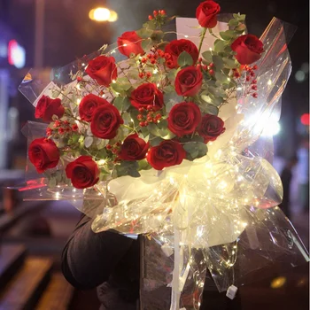 60X60cm นำ Luminous Packaging ช่อดอกไม้กระดาษ Luminous Waterproof ห่อกระดาษช่อดอกไม้ของขวัญ Packaging อุปกรณ์