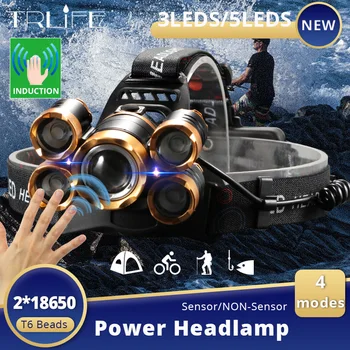 8000LM ตัวตรวจจับพา Headlamp ตกปลา Headlight 5LED Lanterna T6 หัวคบเพลิงไฟฉาย Waterproof ไปตั้งแคมป์แสงโดย 2x 18650