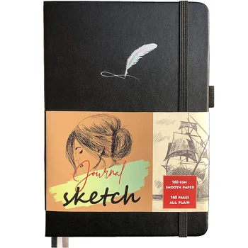 A5 ขนาด Hardcover Sketchbook 5.8*8.3 นิ้ว 160 หน้า 160 Gsm ไม้ไผ่กระดาษศิลปะการวาดกสมุดบันทึกไว้