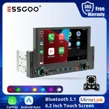 ESSGOO 1 Din รถวิทยุ CarPlay Android อัตโนมัติเสียงสเตริโอ(stereo)โปรแกรมเล่นมัลติมีเดีย name บลูทูธ MirrorLink สำหรับโตโยต้า Nissan เรโนลต์หัวหน่วย