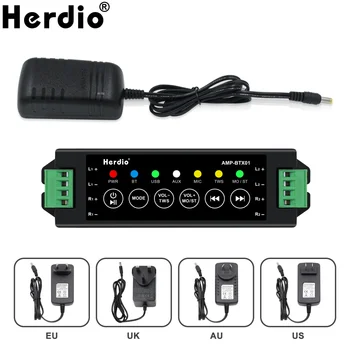 Herdio กลับบ้านพลังงาน Amplifiers เสียงบลูทูธ&a button on a remote control มินิเครื่องขยายเสียงงั้นสำหรับผนังห้องน้ำเพดานดนตรีนักพูดอ EU/สหรัฐอเมริกา/อังกฤษซึ่ง/ตรงกัปลั๊กออก