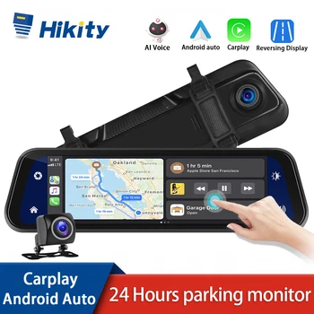 Hikity รถวีดีโอบันทึกเสียง Rearview 9.66 นิ้ว Ultra ล้องที่มีความคมชัดสูงนะกระจกของกล้องเครือข่ายไร้สาย Carplay ด้านหน้าและด้านหลังกล้องกระจก DVR กล่องดำ