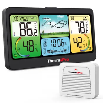 ThermoPro TP280C เครือข่ายไร้สาย 300m Indoor สุนัขไม่มีสัญญาณกันขโมยและดิจิตอลห้องเสียงเทอร์โมมิเตอร์ร้อง Hygrometer สภาพอากาศข้างนอกสถานีขนาดใหญ่ LCD Name