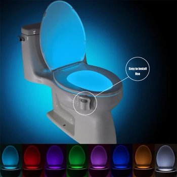 ฉลาด PIR ตัวตรวจจับการเคลื่อนไหวงน้ำนั่งก่อนคืนแสงสว่าง 8 สี Waterproof Backlight สำหรับห้องน้ำชามนำ Luminaria ตะเกียง WC องน้ำแสงสว่าง