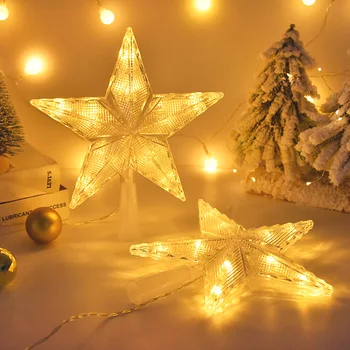 ต้นคริสต์มาสด้านบนดวงดาวนำแสงตะเกียงคริสมาสต์ตกแต่งสำหรับกลับบ้าน Xmas ต้นไม้ Topper Ornaments Navidad วันปีใหม่โนเอล Navidad