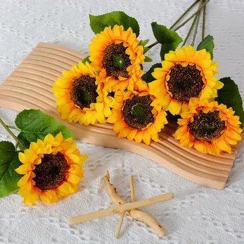 ยุโรป Sunflower แบรนซ์ปลอมดอกไม้ผ้าไหมฟลอเรส artificiales กลับบ้านสำหรับงานปาร์ตี้งานแต่งงานต่า babyshower ห้องแต่การตกแต่ง wreath